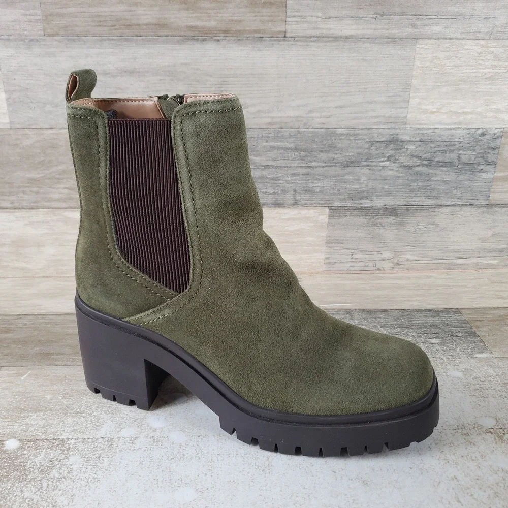 Blondo Raquel Womens Ankle Bootie Sz 10 M Olive Cow Suede Waterproof Side Zip